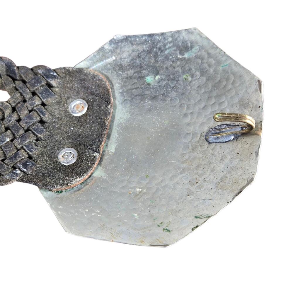 Womens Wide Braided Leather Belt Brown Western Boho Hammered Mixed Metal Buckle - Picture 7 of 10